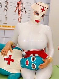 Super curvy latex babes go wild and crazy in the clinic